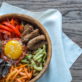 Bowl of bibimbap on the wooden table