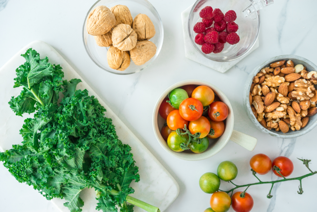 Healthy food on marble background (1)